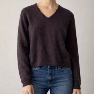 EWM 100% Cashmere V Neck Sweater Dark Eggplant Purple Size Small